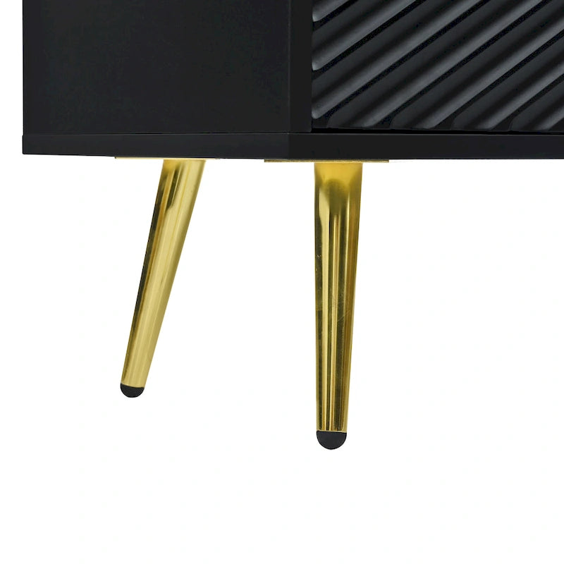 Sideboard with Geometric Line Design, Conical Metal Legs, and Central Drawers for Stylish Storage, for Entryway and Living Room