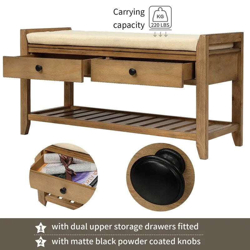 Entryway Storage Bench, Shoe Rack with Cushioned Seat and Drawers