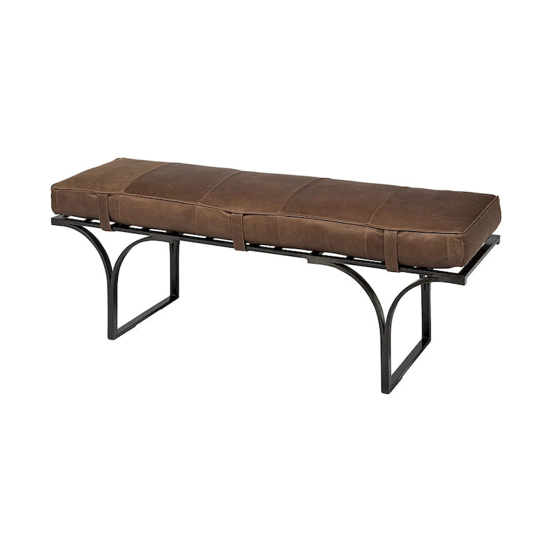 HomeRoots 55 Brown and Black Upholstered Genuine Leather Bench - 55
