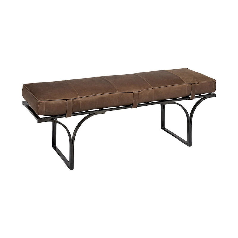HomeRoots 55 Brown and Black Upholstered Genuine Leather Bench - 55