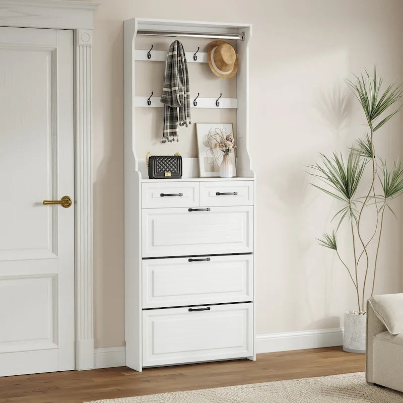 NEW White color shoe cabinet with 3 doors 2 drawers with hanger,large space for storage