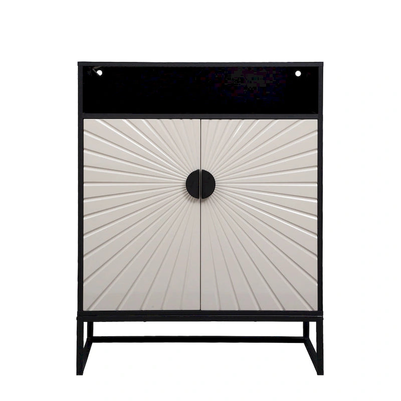 5-Tier Shoe Storage Cabinet, Wooden Shoe Cabinet with Doors Modern Shoe Organizer with Open Shelves