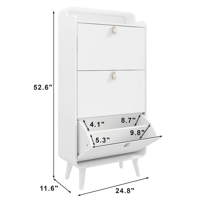 Modern Arc Design Shoe Cabinet With 3 Drawers,Shoe Storage Cabinet for Entryway,Outdoor,White Finish