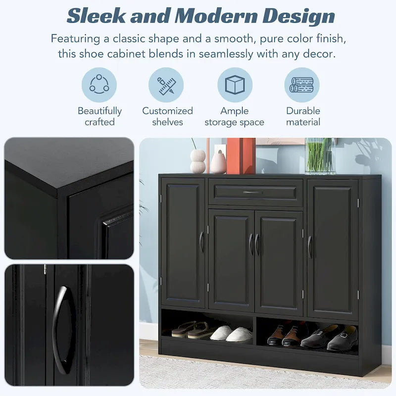 Sleek and Modern Shoe Cabinet with Adjustable Shelves, Minimalist Shoe Storage Organizer with Sturdy Top Surface