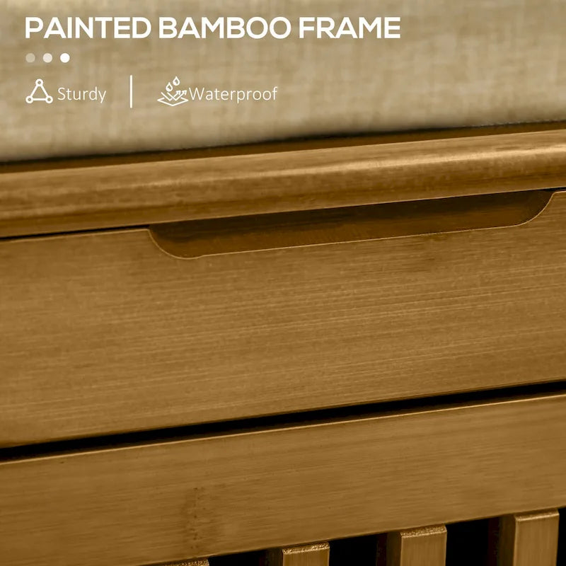 Shoe Bench with Storage Cabinets, Bamboo Entryway Bench with Seating Cushion, 3 Doors