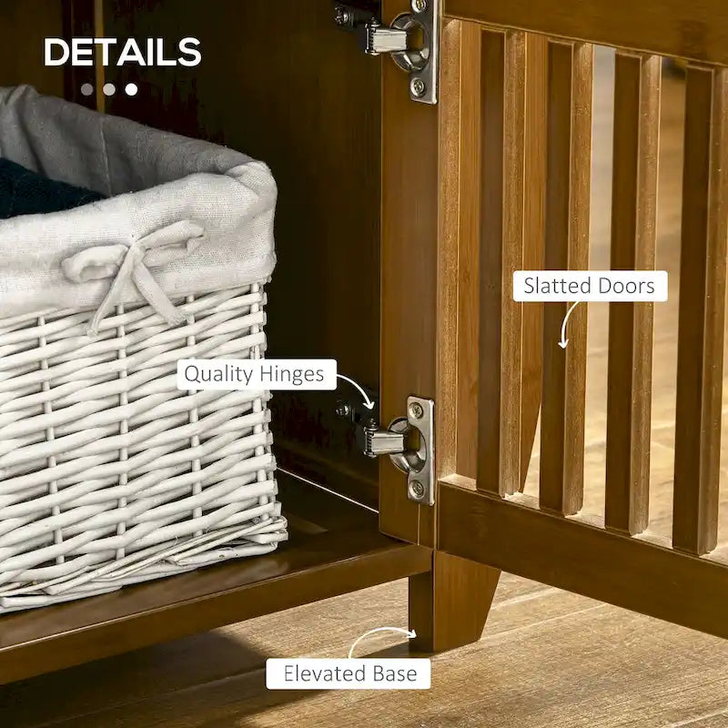 Shoe Bench with Storage Cabinets, Bamboo Entryway Bench with Seating Cushion, 3 Doors