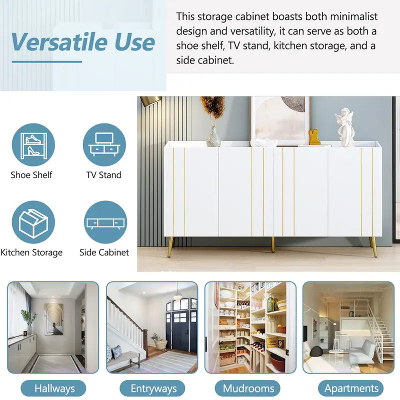 Luxurious Shoe Cabinet with 5 Metal Legs, Modern TV Stand with 4 Adjustable Shelves for TVs Up to 70