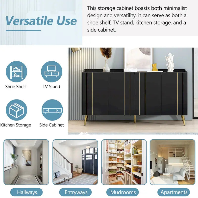 Luxurious Shoe Cabinet with 5 Metal Legs, Modern TV Stand with 4 Adjustable Shelves for TVs Up to 70