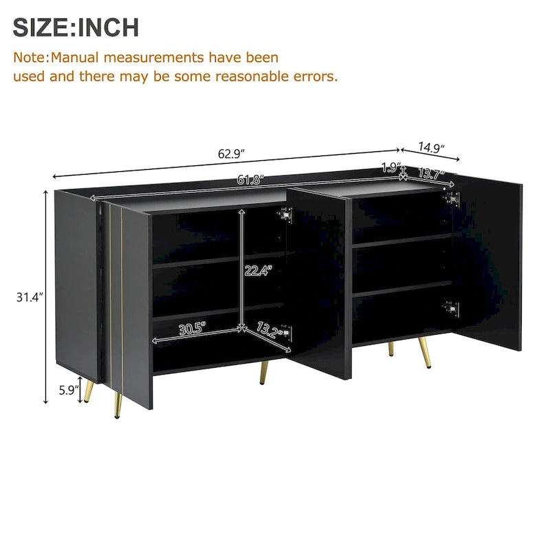 Luxurious Shoe Cabinet with 5 Metal Legs, Modern TV Stand with 4 Adjustable Shelves for TVs Up to 70