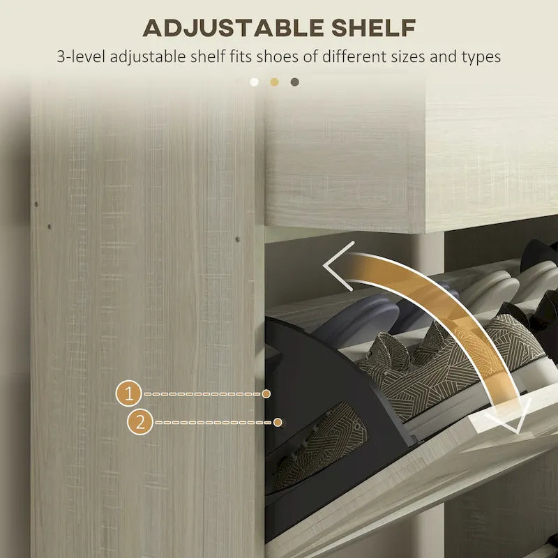 Narrow Shoe Cabinet, Industrial Shoe Storage Cabinet with 2 Flip Drawers, Adjustable Shelves, and Top Drawer