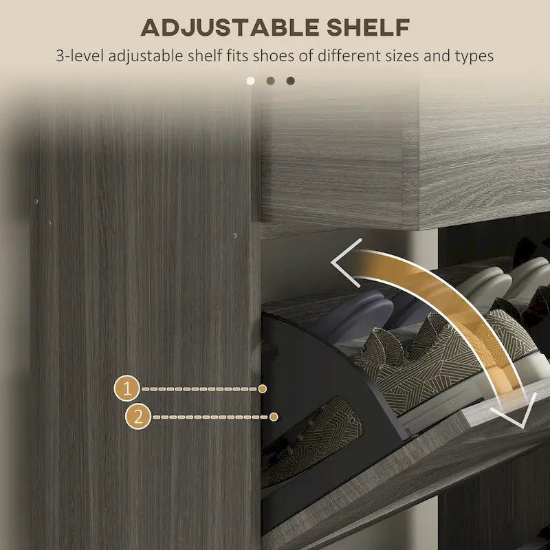 Narrow Shoe Cabinet, Industrial Shoe Storage Cabinet with 2 Flip Drawers, Adjustable Shelves, and Top Drawer