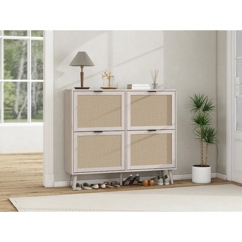 4 Door Shoe Rack, Freestanding Modern Shoe Storage Cabinet, for Entryway