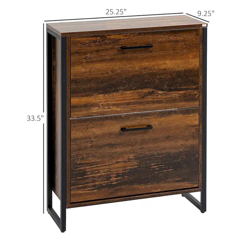 Industrial Shoe Cabinet with 2 Flip Drawers, Freestanding Shoe Storage Cabinet for 12 Pair