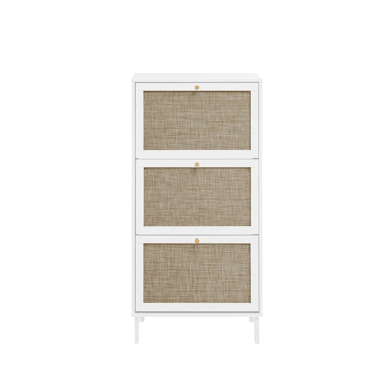 Rattan 3 Door Shoe Rack, Freestanding Modern Shoe Storage Cabinet