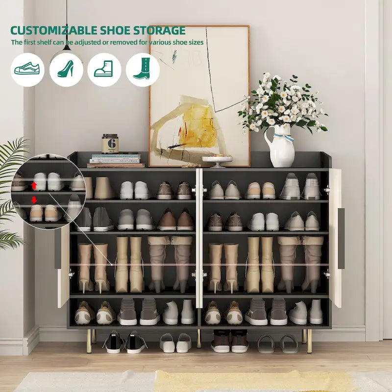 Sideboard,Shoe Cabinet with 4 Doors Large Modern Shoe Storage Organizer Cabinet with Adjustable Shelves