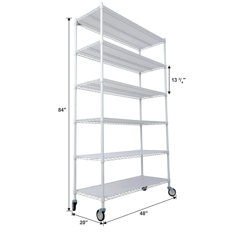 6-Tier Multifunctional Adjustable Shelf with Wheels, 6000LBS Capacity