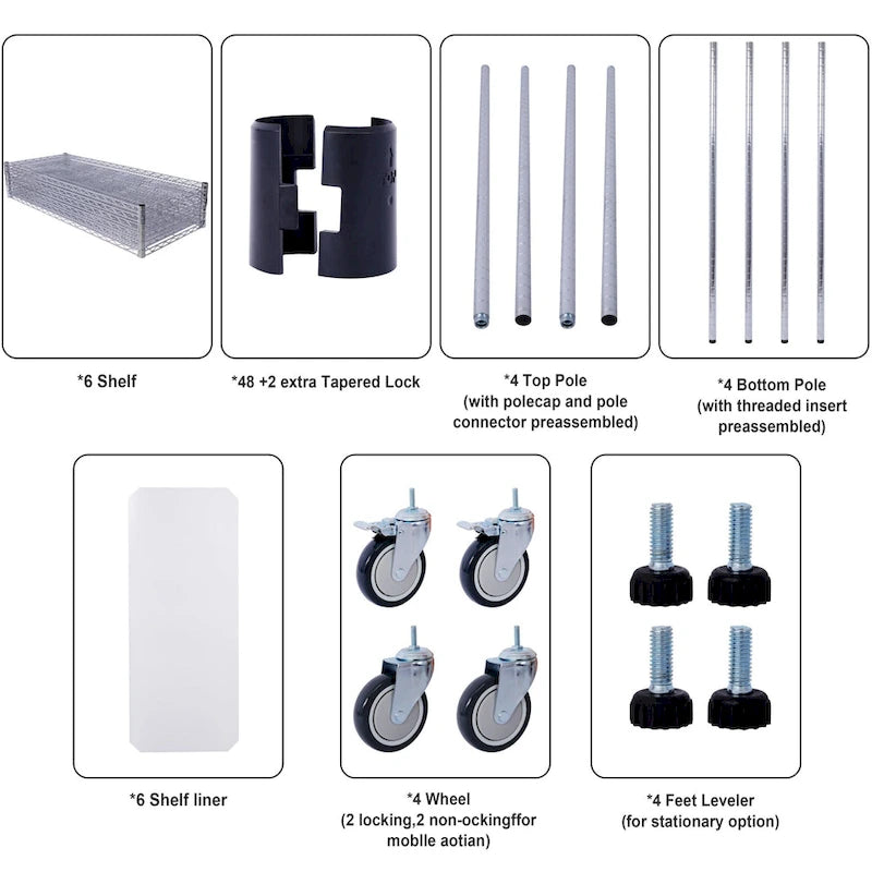6-Tier Multifunctional Adjustable Shelf with Wheels, 6000LBS Capacity