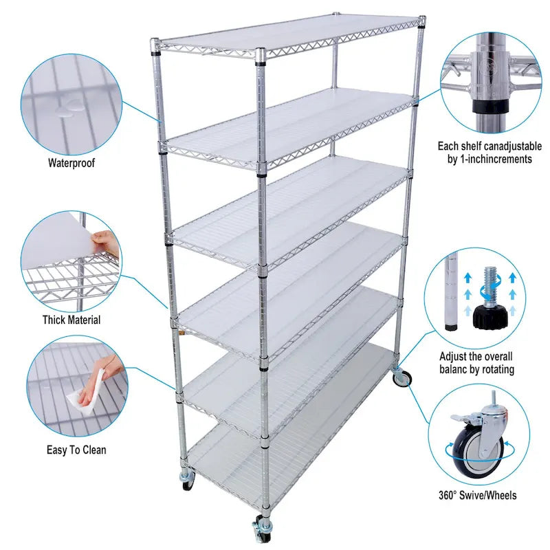 6-Tier Multifunctional Adjustable Shelf with Wheels, 6000LBS Capacity