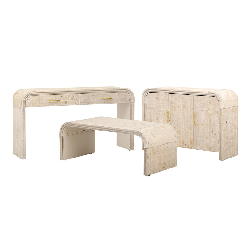 Retro Minimalist Curved Sideboard with Gold Handles and Adjustable Dividers for Living Room or Dining Room