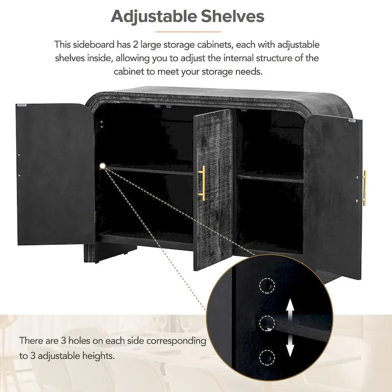 Retro Minimalist Curved Sideboard with Gold Handles and Adjustable Dividers for Living Room or Dining Room