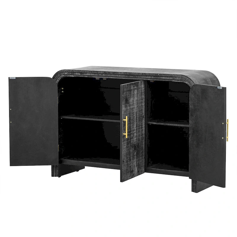 Retro Minimalist Curved Sideboard with Gold Handles and Adjustable Dividers for Living Room or Dining Room