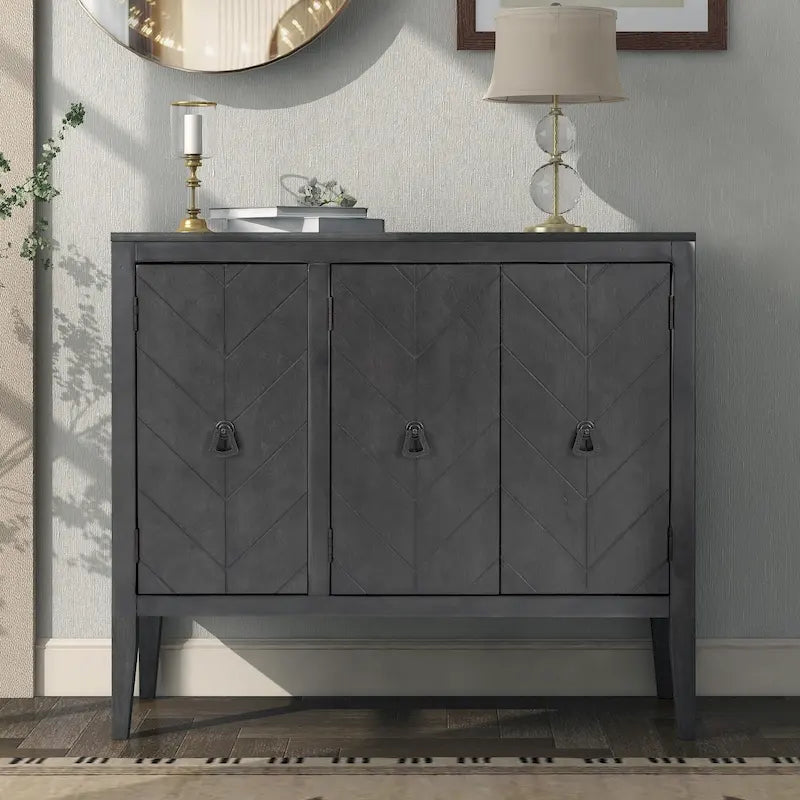 Adjustable Shelf Storage Sideboard with 3 Retro Metal Handles and 4 Pinewood Legs