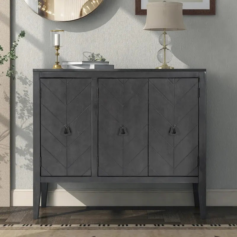 Adjustable Shelf Storage Sideboard with 3 Retro Metal Handles and 4 Pinewood Legs