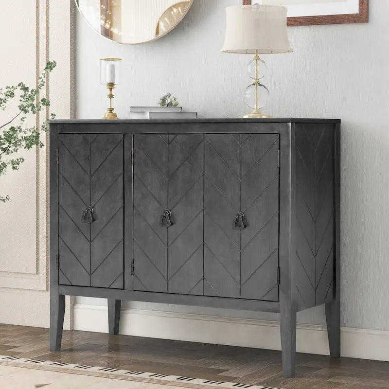 Adjustable Shelf Storage Sideboard with 3 Retro Metal Handles and 4 Pinewood Legs