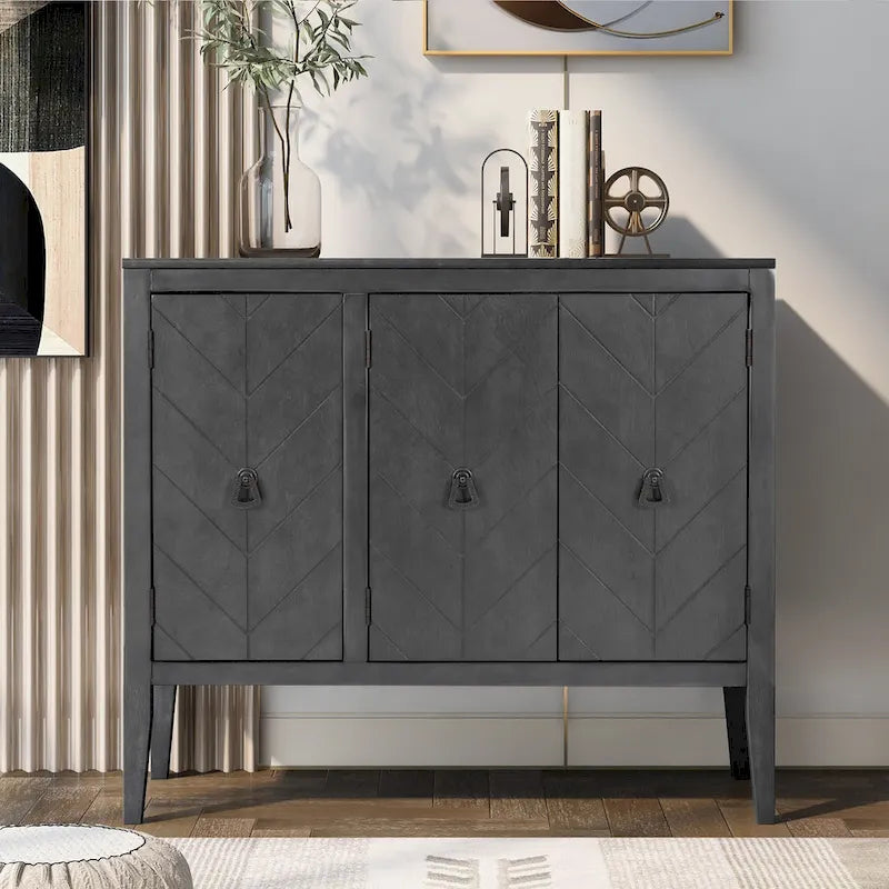 Adjustable Shelf Storage Sideboard with 3 Retro Metal Handles and 4 Pinewood Legs