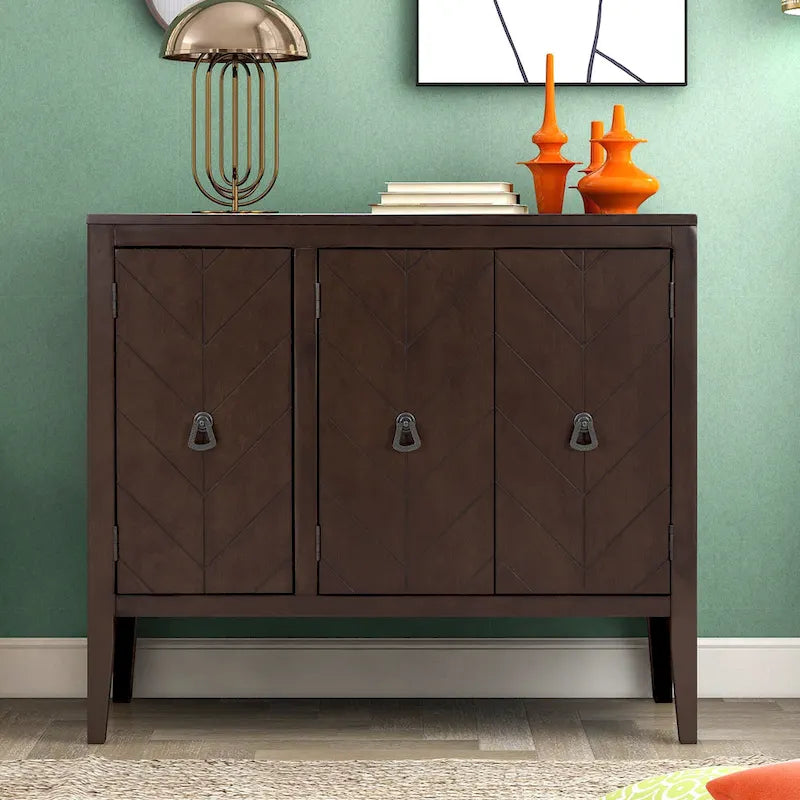 Adjustable Shelf Storage Sideboard with 3 Retro Metal Handles and 4 Pinewood Legs