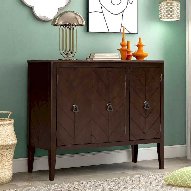 Adjustable Shelf Storage Sideboard with 3 Retro Metal Handles and 4 Pinewood Legs