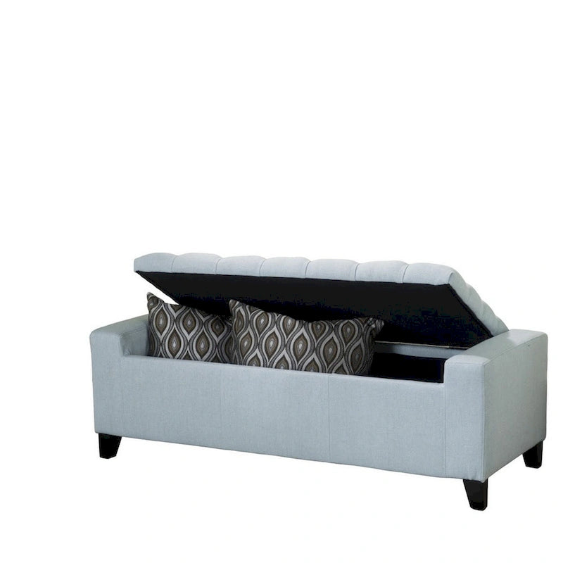 Liani Storage Ottoman Bench, Light Blue Fabric, Tufted Top, 51 Inch