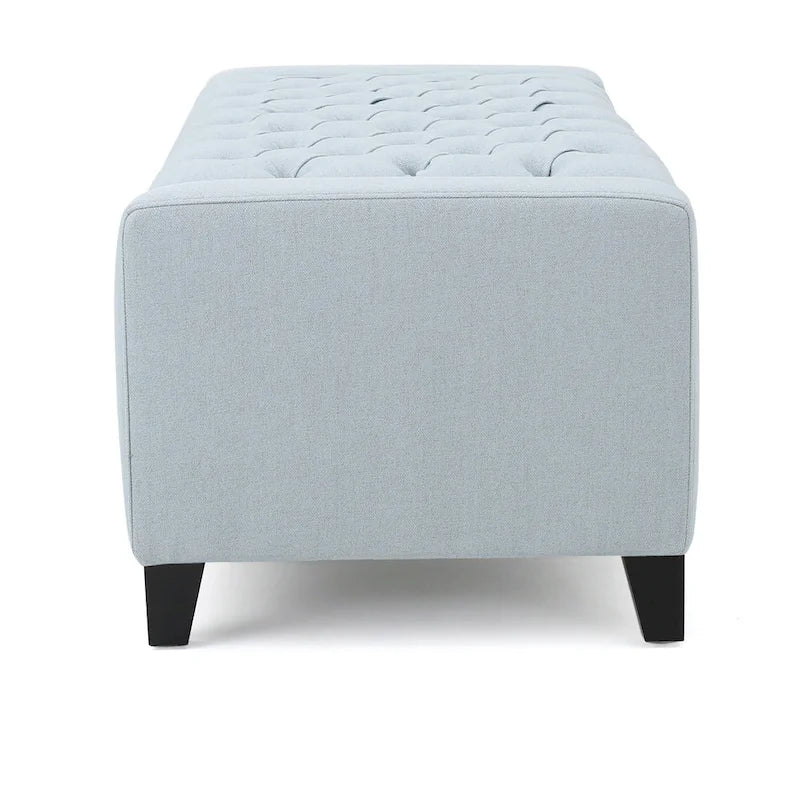 Liani Storage Ottoman Bench, Light Blue Fabric, Tufted Top, 51 Inch