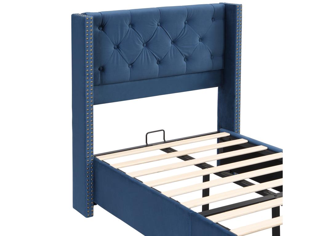 Blue Velvet Bed, 90 x 200 cm