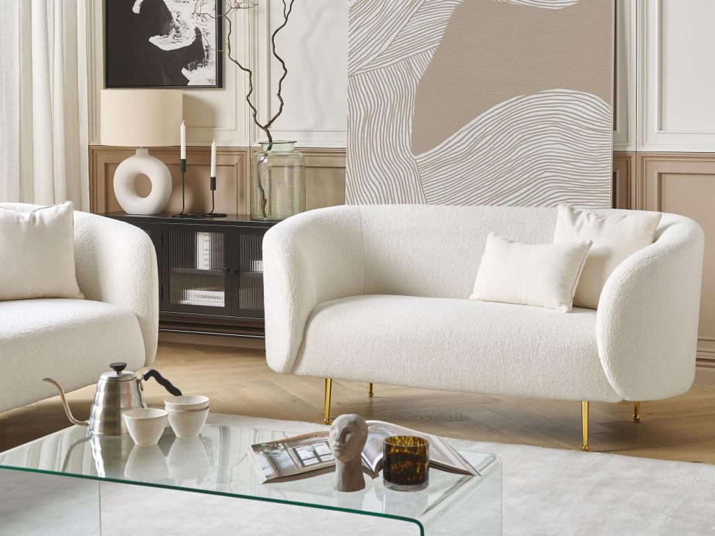 White Boucle Fabric Sofa