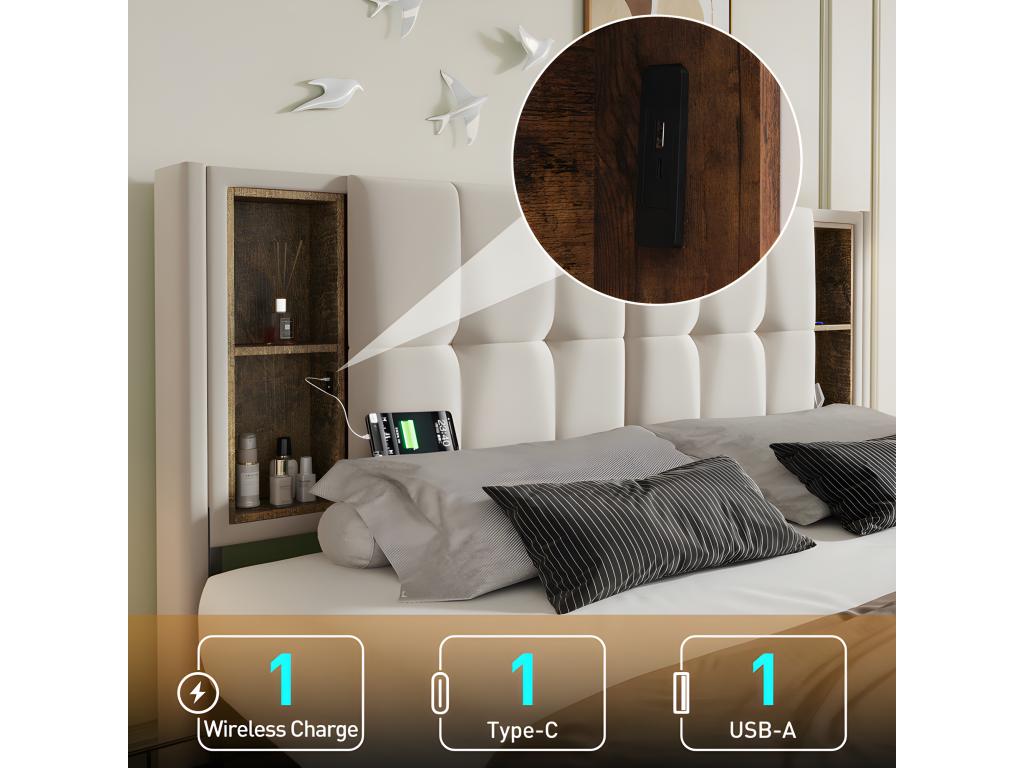 Beige Velvet Bed, 160 x 200 cm