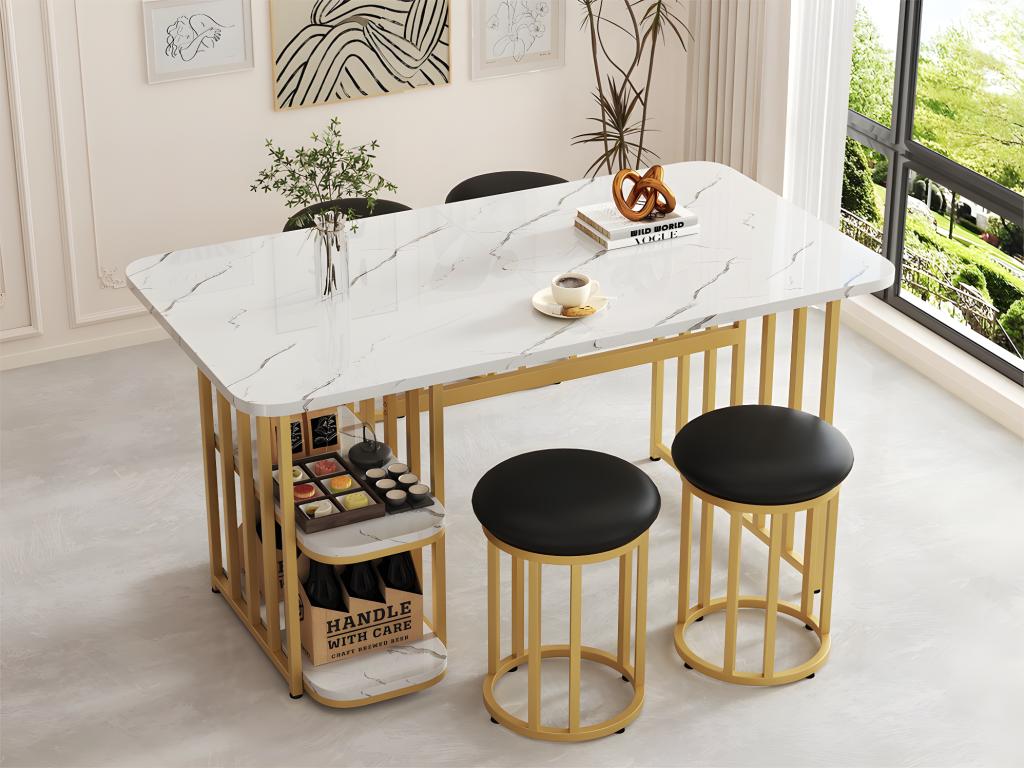 White Metal Dining Table, 140 x 80 x 75 cm