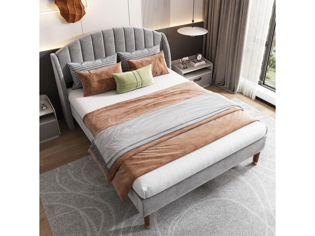 Gray Velvet Bed, 140 x 200 cm