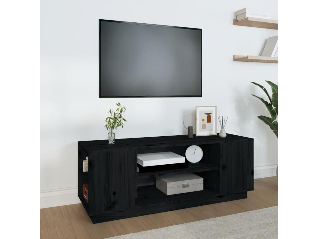 Black Pine Wood TV Stand, 110 x 35 x 40.5 cm
