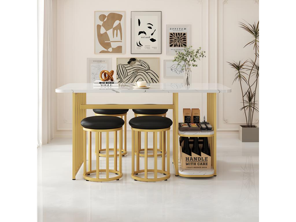White Metal Dining Table, 140 x 80 x 75 cm