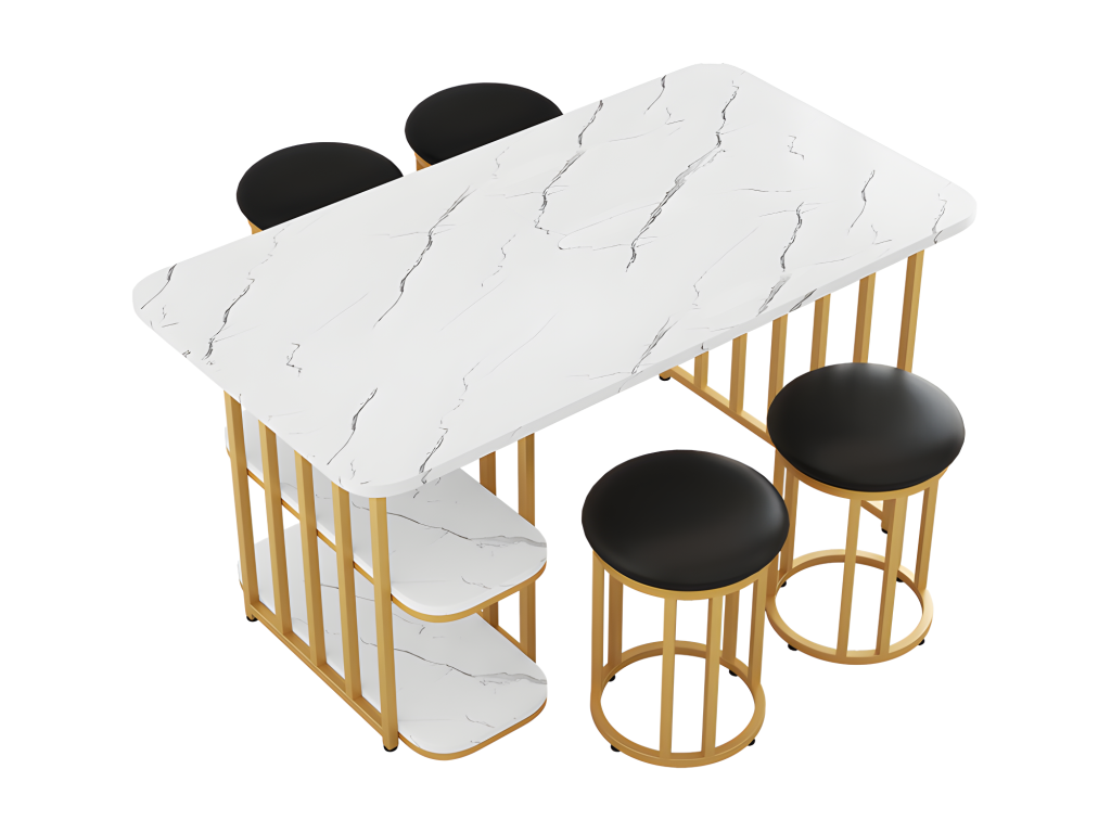 White Metal Dining Table, 140 x 80 x 75 cm