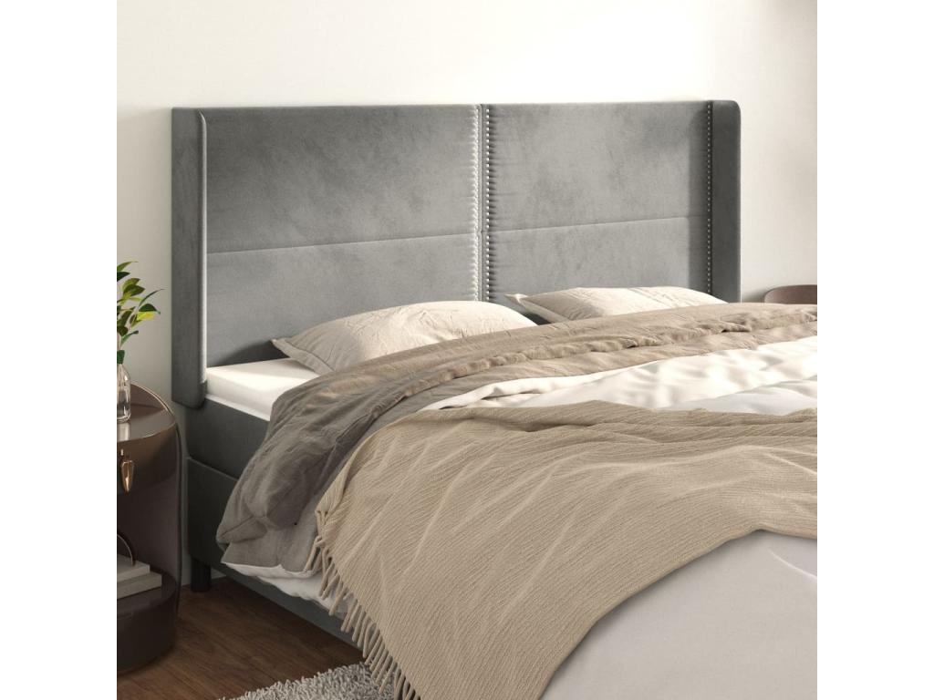 Gray Velvet Bed, 203 x 16 x 118 cm