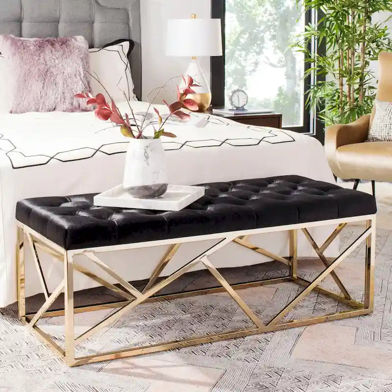 SAFAVIEH Nolie Black/ Gold Tufted Rectangular Bench - 48.5 x 20.3 x 18 - 49Wx20Dx18H