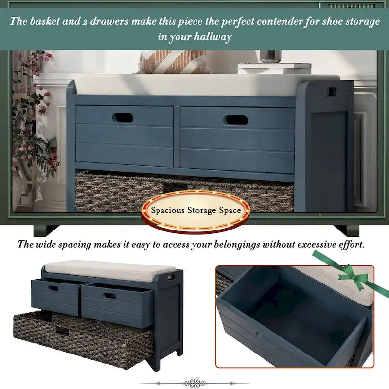 Storage Bench with Removable Basket and 2 Drawers
