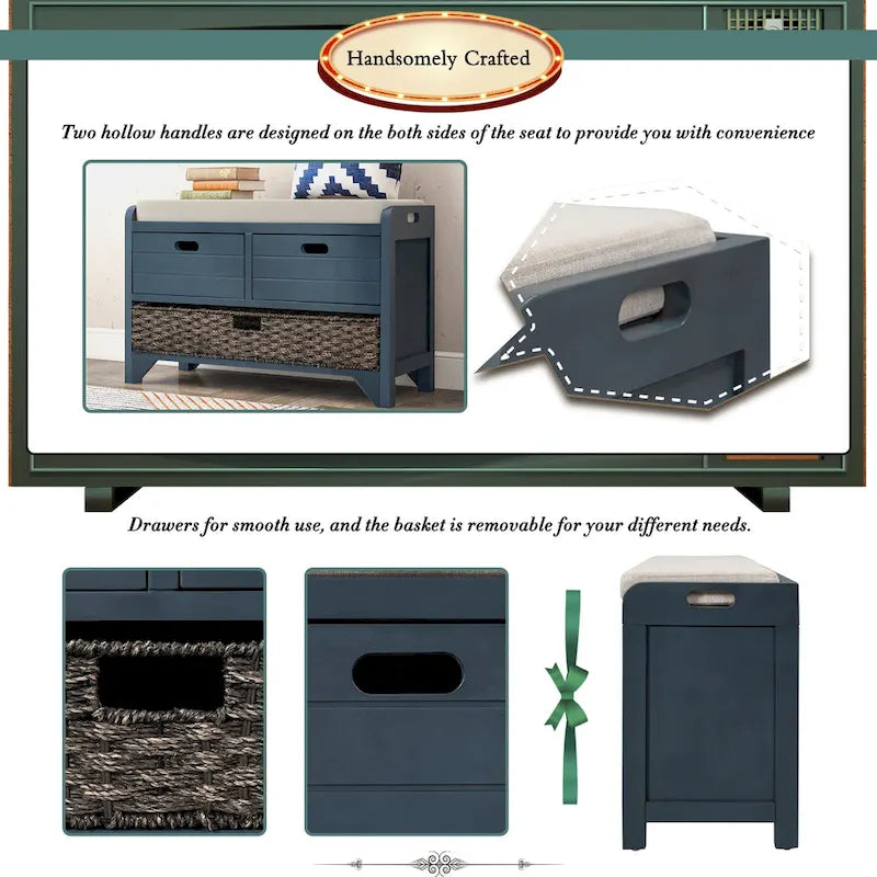 Storage Bench with Removable Basket and 2 Drawers