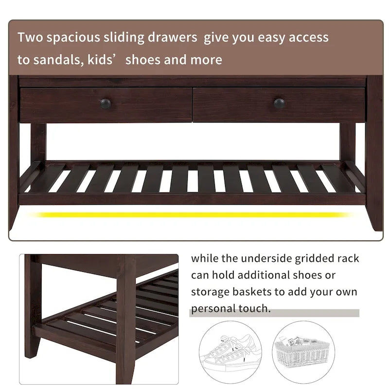 TREXM Shoe Rack with Cushioned Seat and Drawers