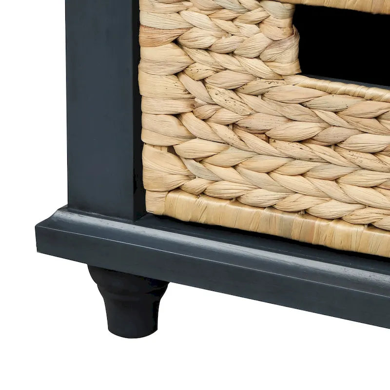 Rustic Storage Bench with 3 Drawers and 3 Rattan Baskets