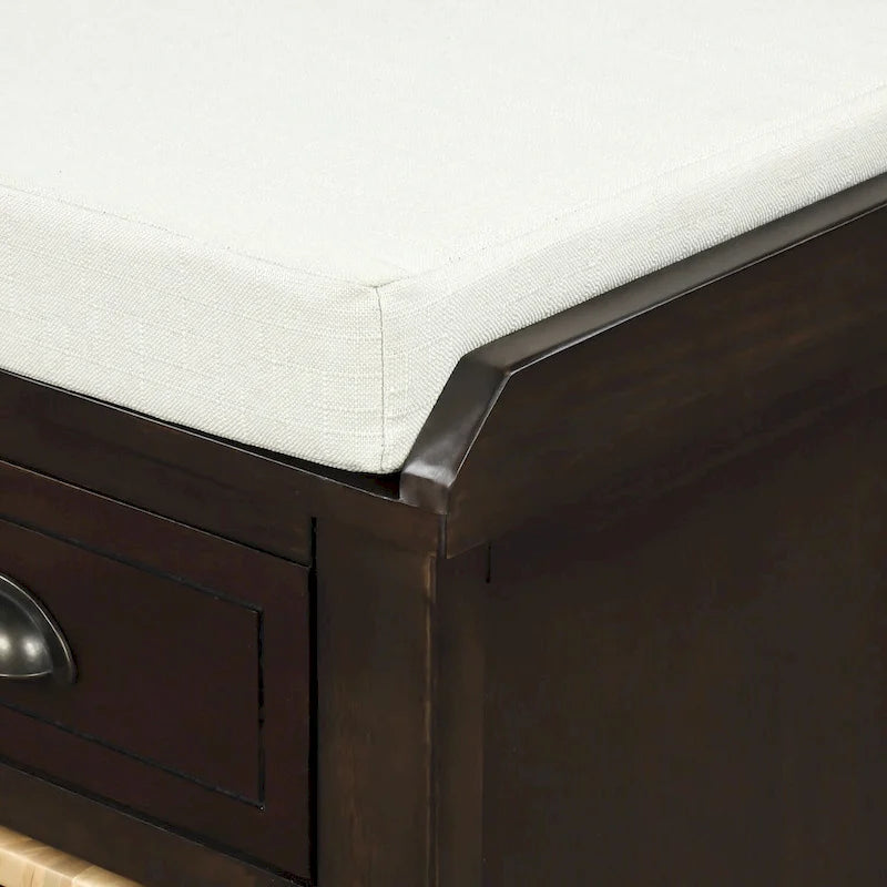 Rustic Storage Bench with 3 Drawers and 3 Rattan Baskets