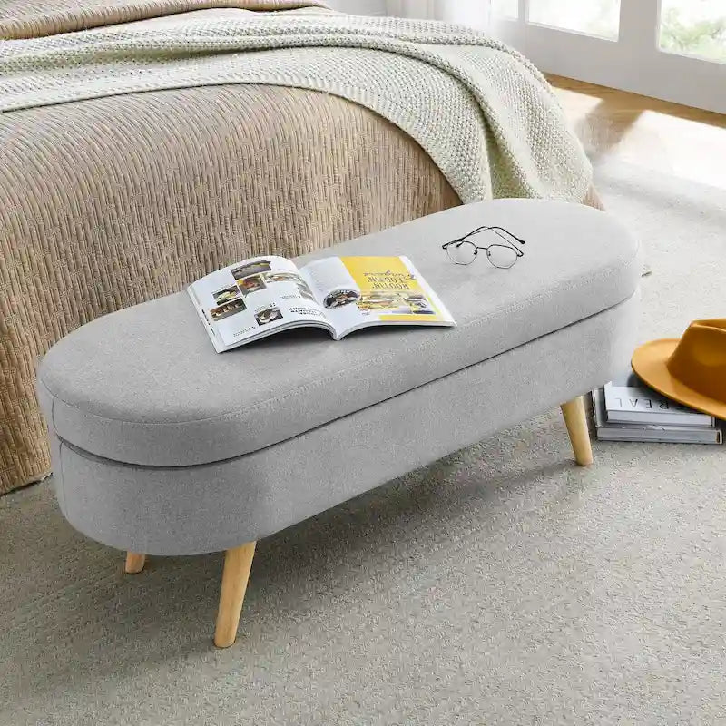 Ottoman Oval Storage Bench Rubber Wood Legs - 43.5Lx16Wx16H