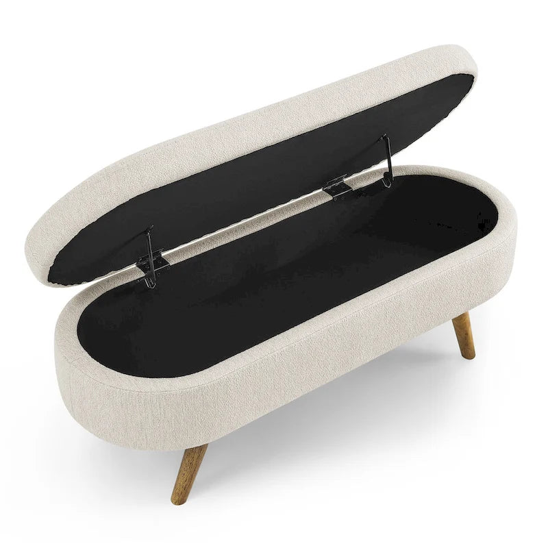 Ottoman Oval Storage Bench Rubber Wood Legs - 43.5Lx16Wx16H